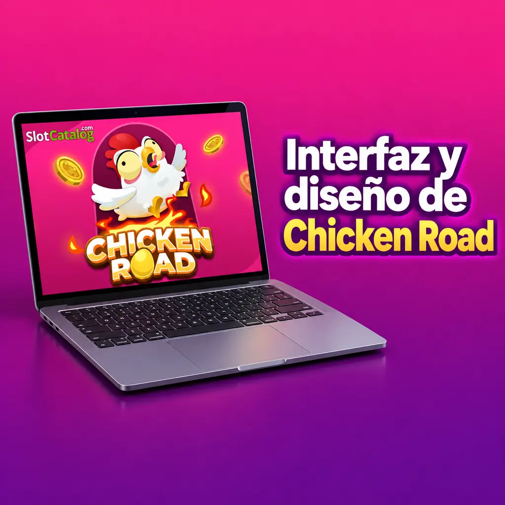 Interfaz del juego Chicken Road con campo de juego, multiplicadores y controles